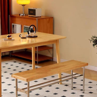 Traditional Vintage Rectangular Stainless Steel Solid Wood Bench Backless Armless For Hallway