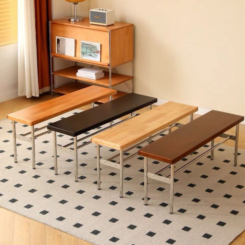 Traditional Vintage Rectangular Stainless Steel Solid Wood Bench Backless Armless For Hallway