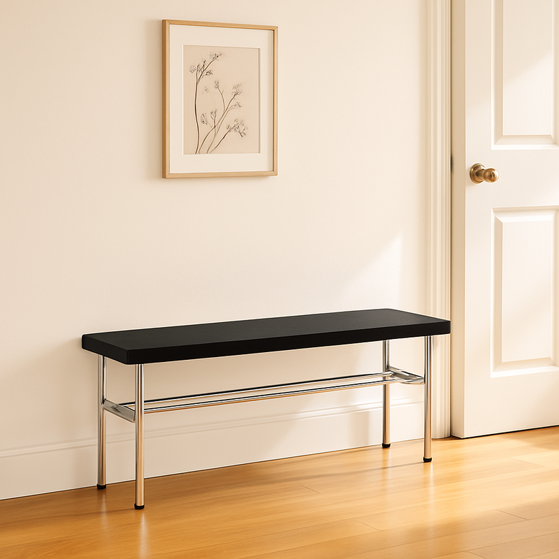 Traditional Vintage Rectangular Stainless Steel Solid Wood Bench Backless Armless For Hallway