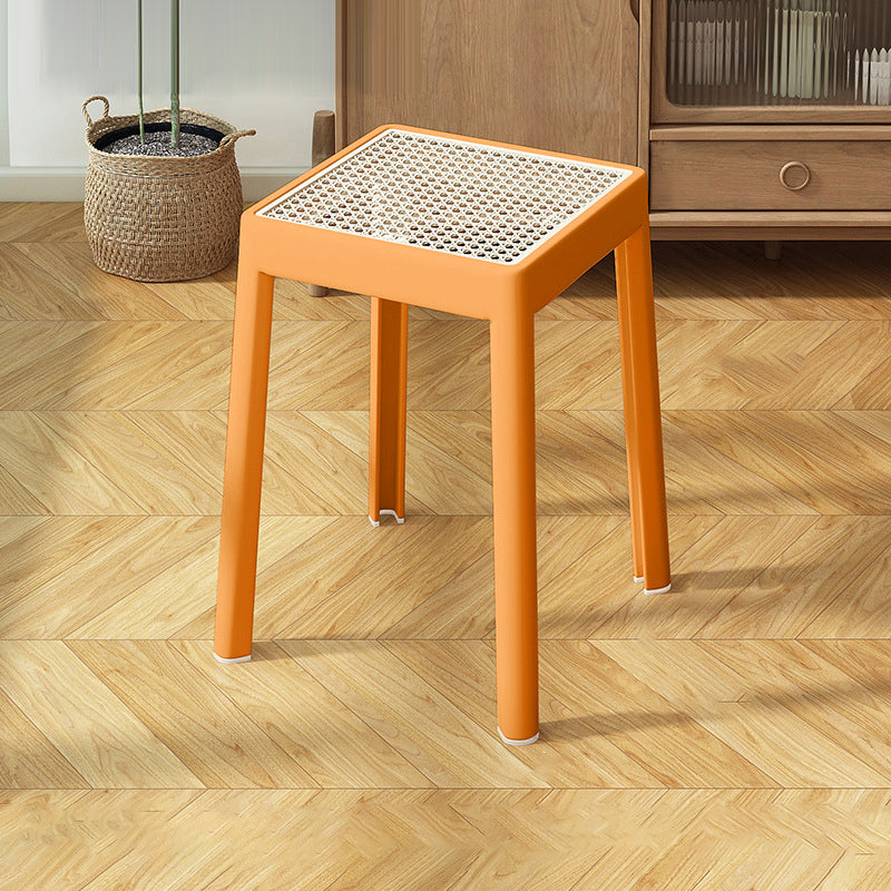 Moderno Minimalista Cuadrado Plástico PE Ratán Tejido Silla de Comedor Sin Respaldo Sin Brazos Para Comedor 