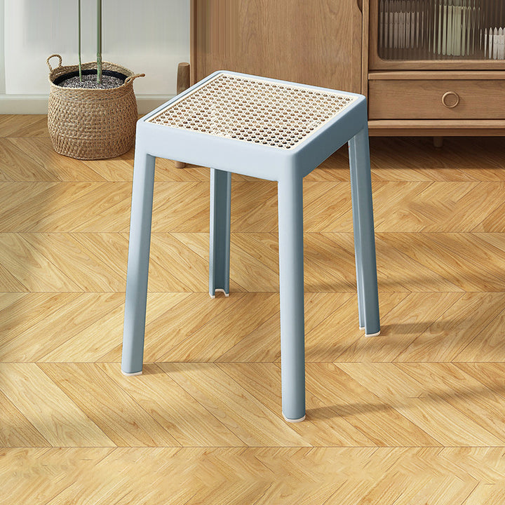 Moderno Minimalista Cuadrado Plástico PE Ratán Tejido Silla de Comedor Sin Respaldo Sin Brazos Para Comedor 