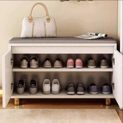 Contemporary Nordic Rectangular MDF Faux Leather Sponge Shoe Bench Backless Armless For Hallway
