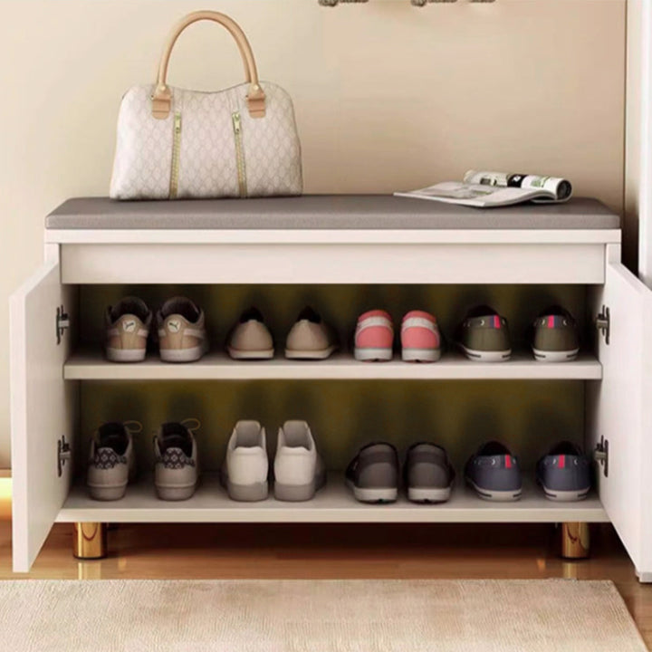 Contemporary Nordic Rectangular MDF Faux Leather Sponge Shoe Bench Backless Armless For Hallway