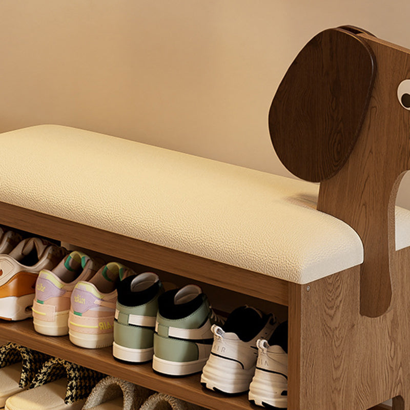 Modern Art Deco Dog Rubberwood PU Leather Sponge Kids Shoe Bench Backless Armless For Entryway