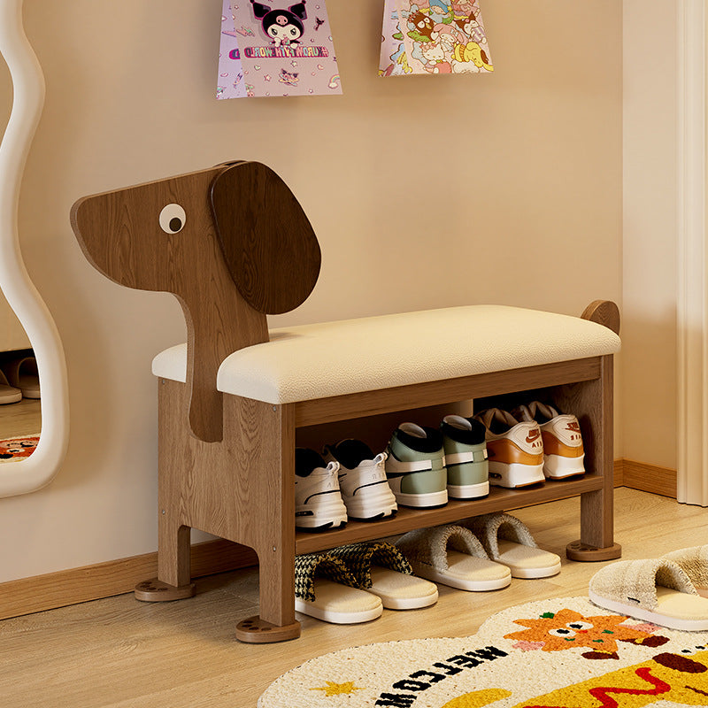 Modern Art Deco Dog Rubberwood PU Leather Sponge Kids Shoe Bench Backless Armless For Entryway