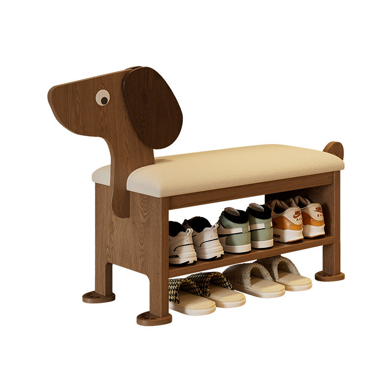 Modern Art Deco Dog Rubberwood PU Leather Sponge Kids Shoe Bench Backless Armless For Entryway