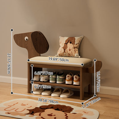 Modern Art Deco Dog Rubberwood PU Leather Sponge Kids Shoe Bench Backless Armless For Entryway