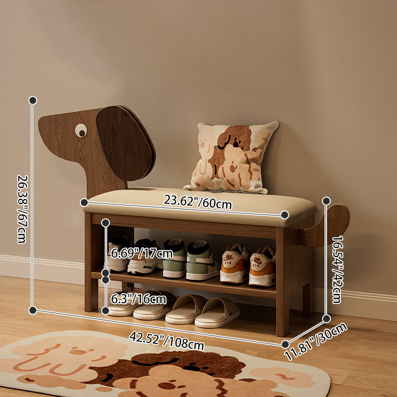 Modern Art Deco Dog Rubberwood PU Leather Sponge Kids Shoe Bench Backless Armless For Entryway