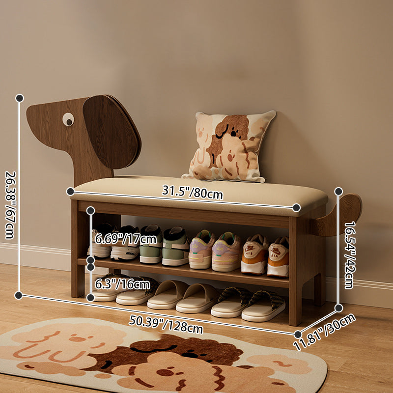 Modern Art Deco Dog Rubberwood PU Leather Sponge Kids Shoe Bench Backless Armless For Entryway