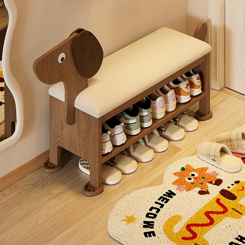 Modern Art Deco Dog Rubberwood PU Leather Sponge Kids Shoe Bench Backless Armless For Entryway