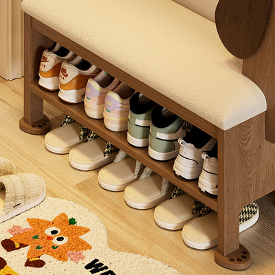 Modern Art Deco Dog Rubberwood PU Leather Sponge Kids Shoe Bench Backless Armless For Entryway