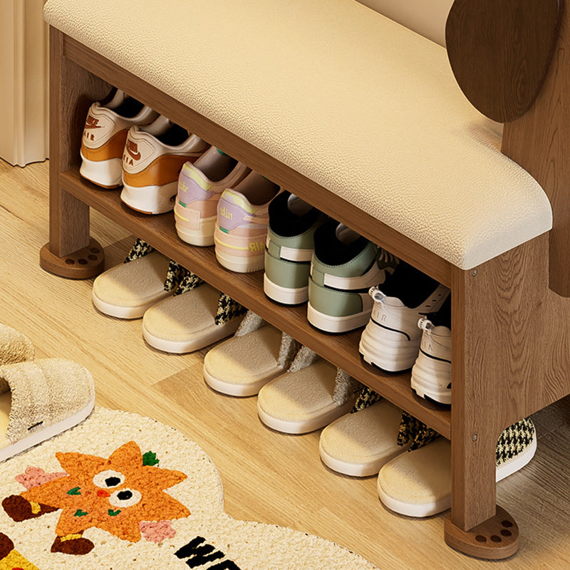 Modern Art Deco Dog Rubberwood PU Leather Sponge Kids Shoe Bench Backless Armless For Entryway
