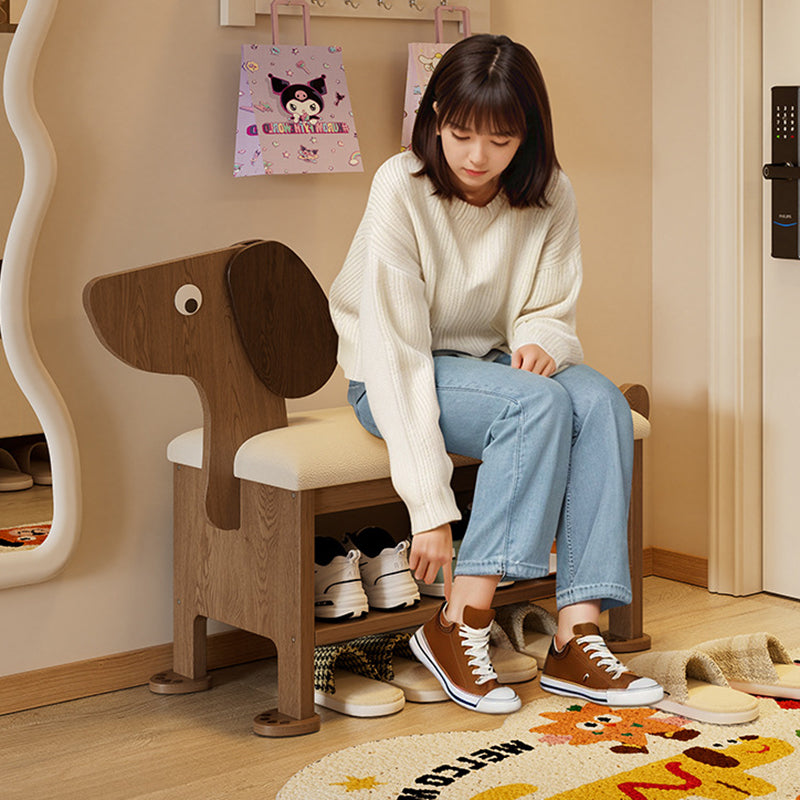 Modern Art Deco Dog Rubberwood PU Leather Sponge Kids Shoe Bench Backless Armless For Entryway