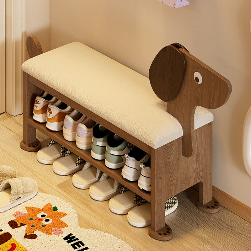 Modern Art Deco Dog Rubberwood PU Leather Sponge Kids Shoe Bench Backless Armless For Entryway