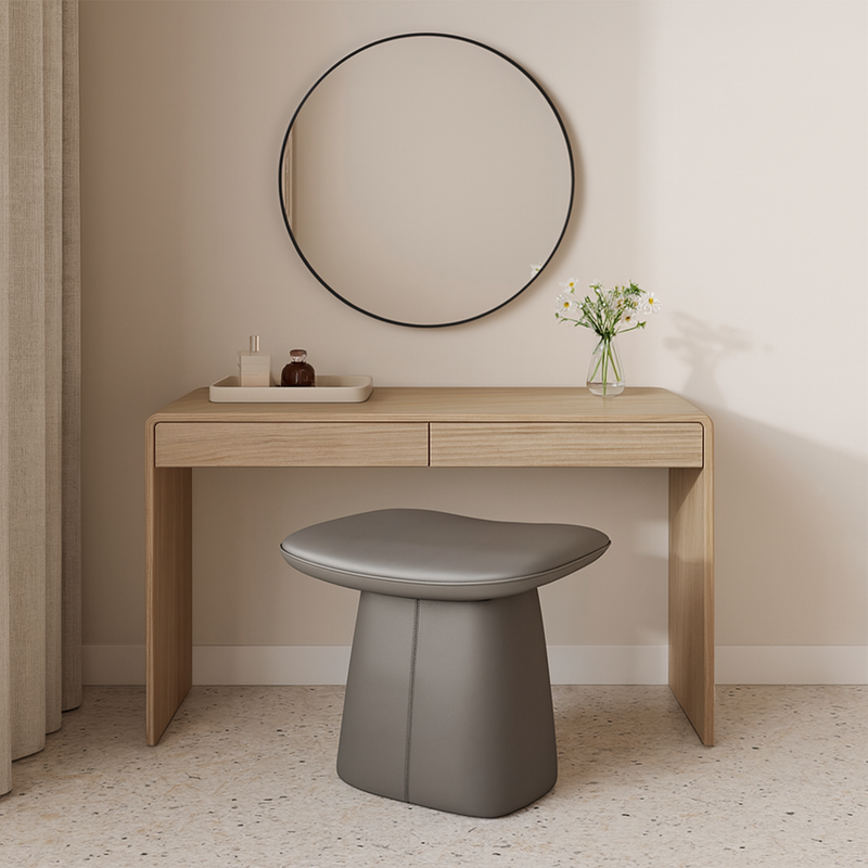 Contemporary Nordic Rectangular Solid Wood Microfiber Leather Sponge Vanity Stool Backless Armless For Bedroom