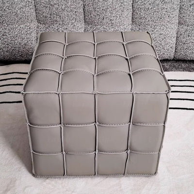 Modern Minimalist Cube Wood Faux Leather Sponge Footstool Backless Armless For Living Room