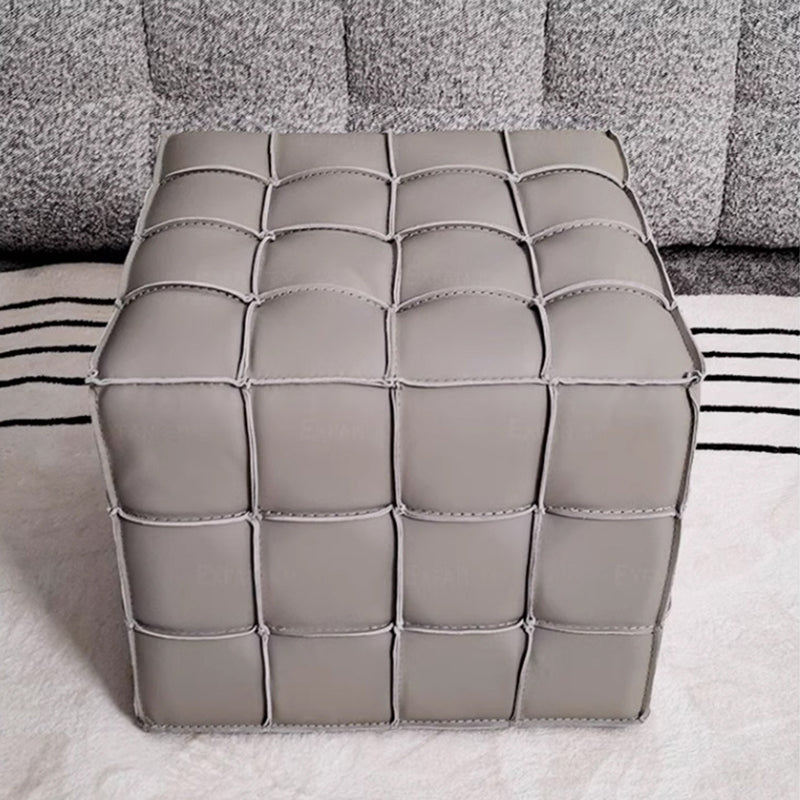 Modern Minimalist Cube Wood Faux Leather Sponge Footstool Backless Armless For Living Room