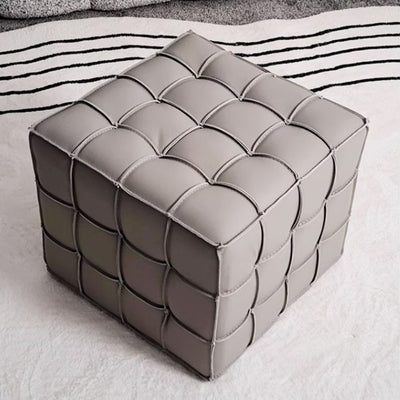 Modern Minimalist Cube Wood Faux Leather Sponge Footstool Backless Armless For Living Room