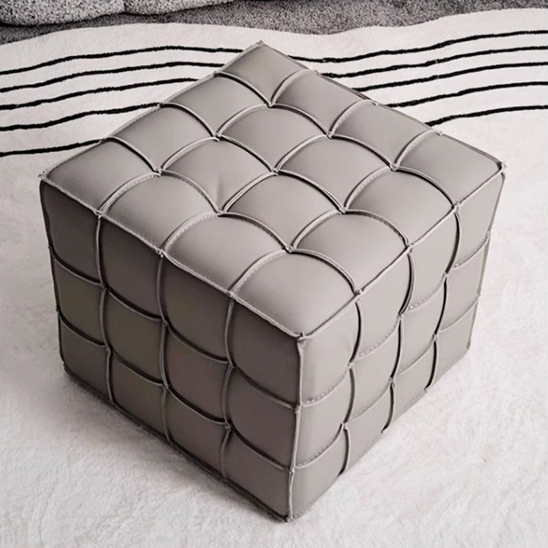 Modern Minimalist Cube Wood Faux Leather Sponge Footstool Backless Armless For Living Room