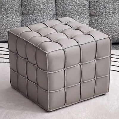 Modern Minimalist Cube Wood Faux Leather Sponge Footstool Backless Armless For Living Room