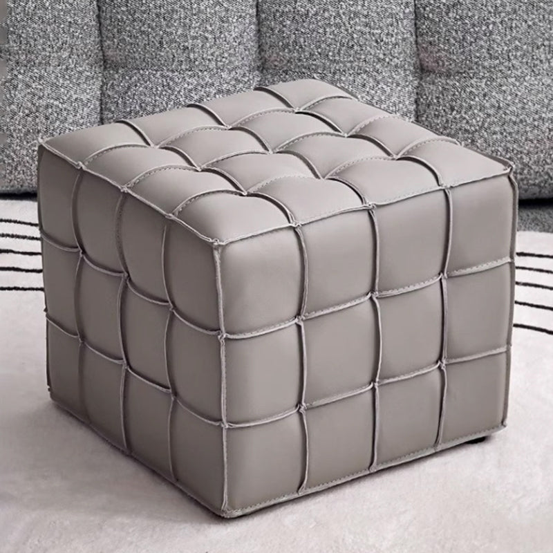 Modern Minimalist Cube Wood Faux Leather Sponge Footstool Backless Armless For Living Room