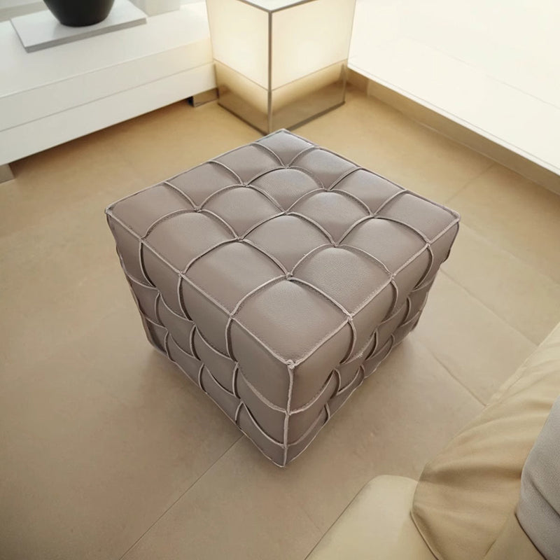 Modern Minimalist Cube Wood Faux Leather Sponge Footstool Backless Armless For Living Room