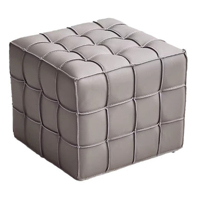 Modern Minimalist Cube Wood Faux Leather Sponge Footstool Backless Armless For Living Room