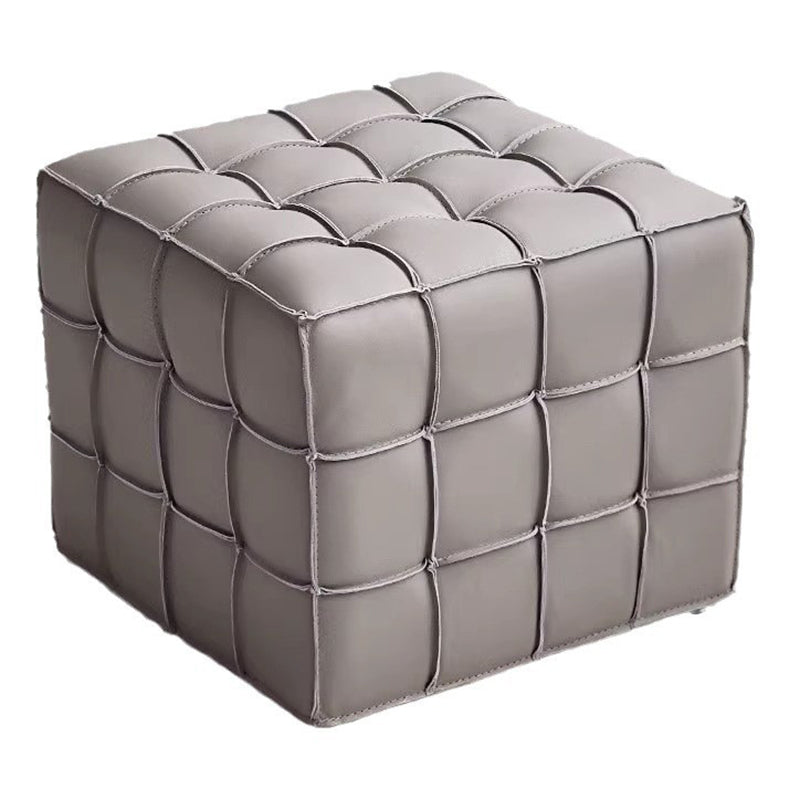 Modern Minimalist Cube Wood Faux Leather Sponge Footstool Backless Armless For Living Room
