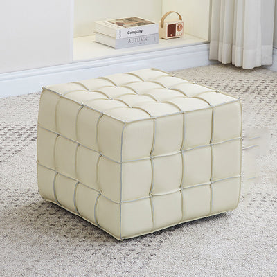 Modern Minimalist Cube Wood Faux Leather Sponge Footstool Backless Armless For Living Room