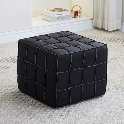 Modern Minimalist Cube Wood Faux Leather Sponge Footstool Backless Armless For Living Room