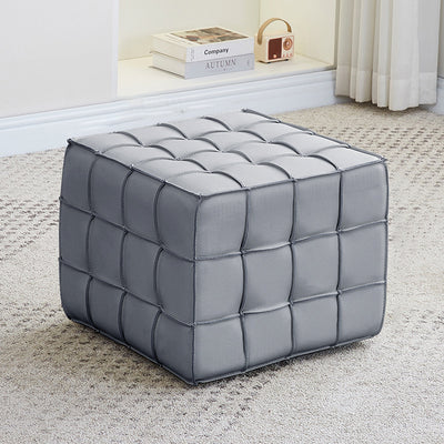 Modern Minimalist Cube Wood Faux Leather Sponge Footstool Backless Armless For Living Room