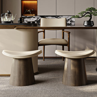 Traditional Vintage Arc Solid Wood Plywood Microfiber Leather Sponge Low Stool Backless Armless For Living Room