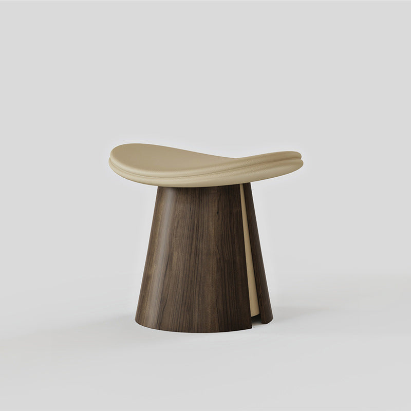 Traditional Vintage Arc Solid Wood Plywood Microfiber Leather Sponge Low Stool Backless Armless For Living Room
