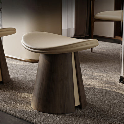Traditional Vintage Arc Solid Wood Plywood Microfiber Leather Sponge Low Stool Backless Armless For Living Room