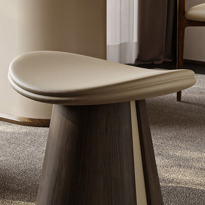 Traditional Vintage Arc Solid Wood Plywood Microfiber Leather Sponge Low Stool Backless Armless For Living Room
