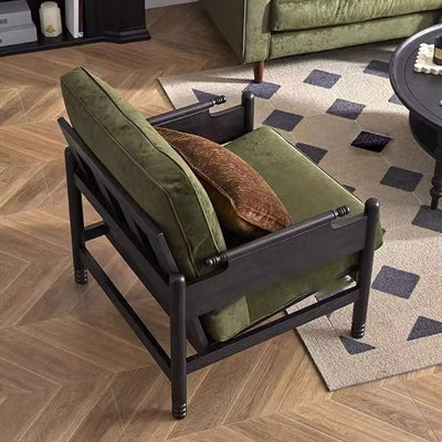 Traditional French Rectangular Ash Wood Chenille Fleece Microfiber Leather PP Cotton Sponge Accent Chair Backrest Armrest For Living Room