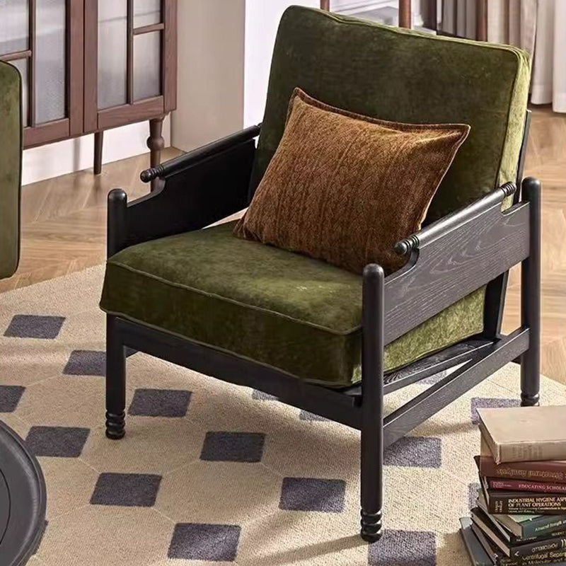 Traditional French Rectangular Ash Wood Chenille Fleece Microfiber Leather PP Cotton Sponge Accent Chair Backrest Armrest For Living Room