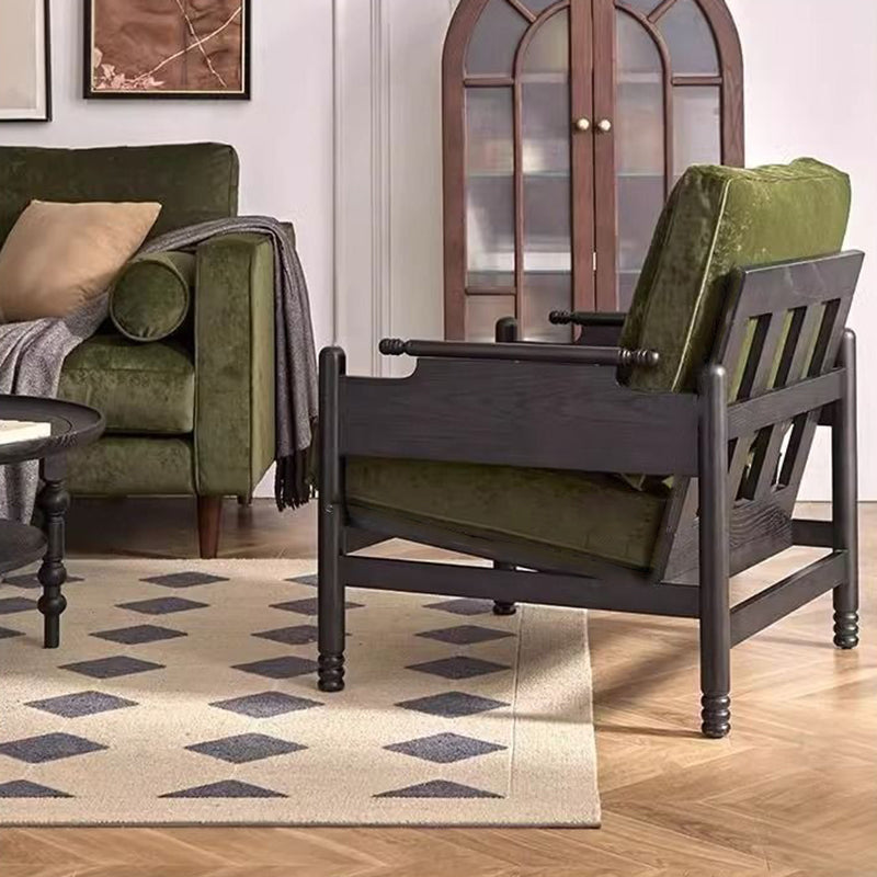 Traditional French Rectangular Ash Wood Chenille Fleece Microfiber Leather PP Cotton Sponge Accent Chair Backrest Armrest For Living Room