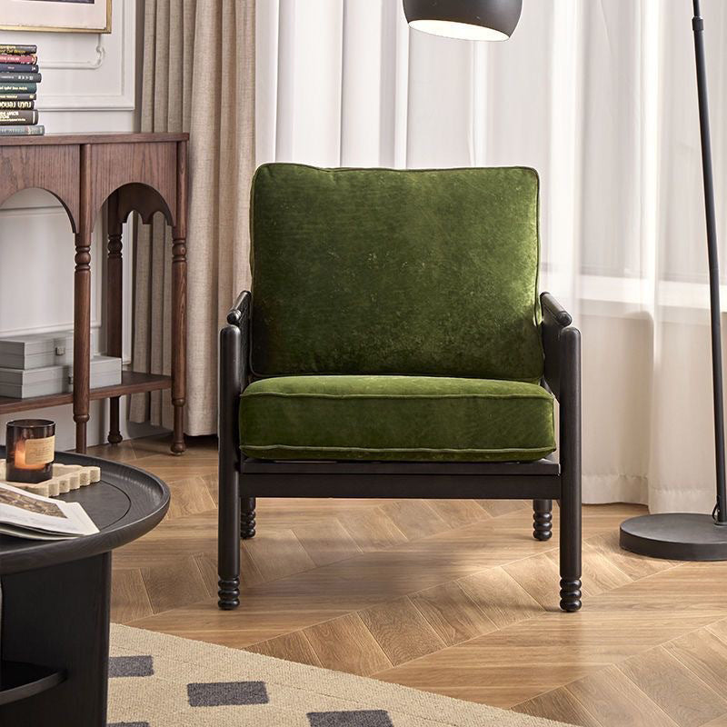 Traditional French Rectangular Ash Wood Chenille Fleece Microfiber Leather PP Cotton Sponge Accent Chair Backrest Armrest For Living Room