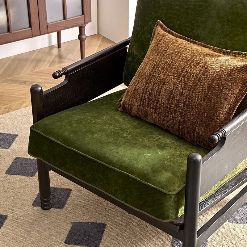 Traditional French Rectangular Ash Wood Chenille Fleece Microfiber Leather PP Cotton Sponge Accent Chair Backrest Armrest For Living Room