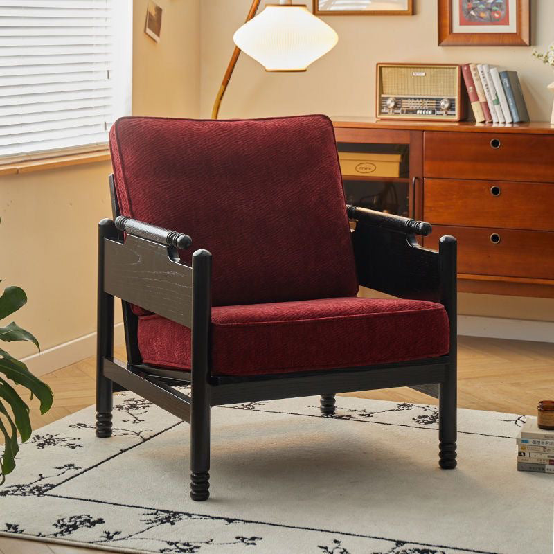 Traditional French Rectangular Ash Wood Chenille Fleece Microfiber Leather PP Cotton Sponge Accent Chair Backrest Armrest For Living Room