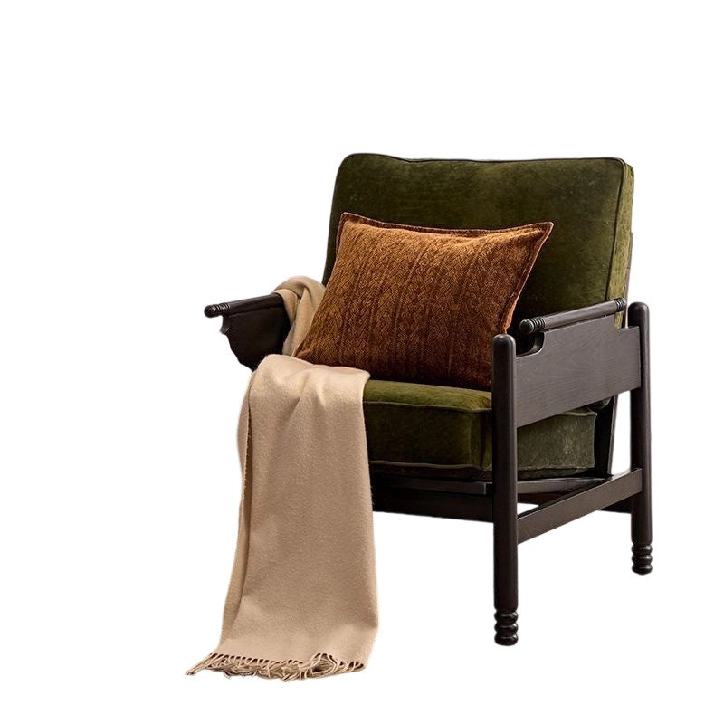 Traditional French Rectangular Ash Wood Chenille Fleece Microfiber Leather PP Cotton Sponge Accent Chair Backrest Armrest For Living Room