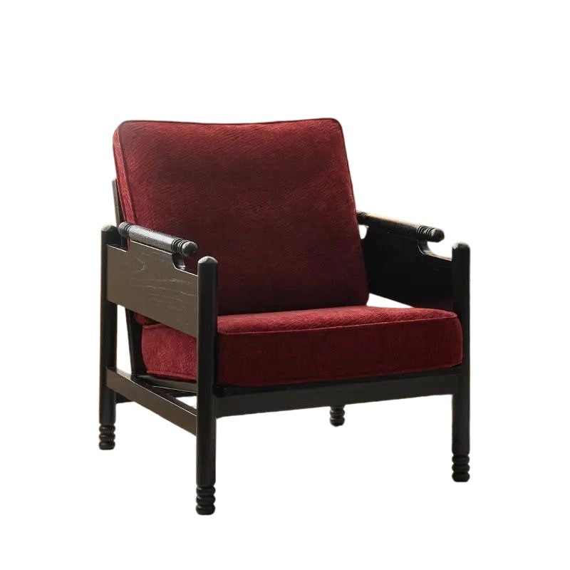 Traditional French Rectangular Ash Wood Chenille Fleece Microfiber Leather PP Cotton Sponge Accent Chair Backrest Armrest For Living Room