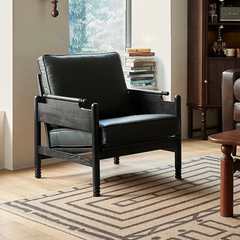 Traditional French Rectangular Ash Wood Chenille Fleece Microfiber Leather PP Cotton Sponge Accent Chair Backrest Armrest For Living Room