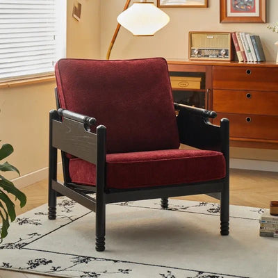 Traditional French Rectangular Ash Wood Chenille Fleece Microfiber Leather PP Cotton Sponge Accent Chair Backrest Armrest For Living Room