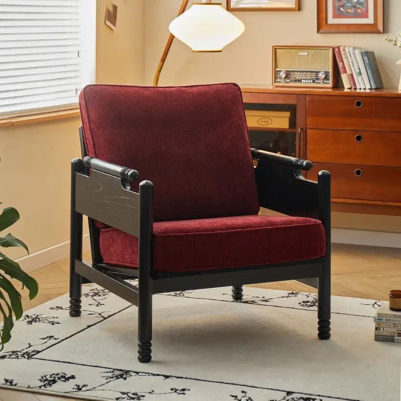 Traditional French Rectangular Ash Wood Chenille Fleece Microfiber Leather PP Cotton Sponge Accent Chair Backrest Armrest For Living Room