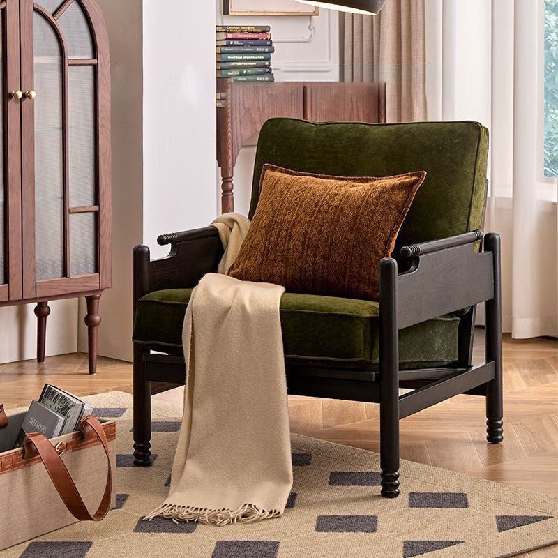 Traditional French Rectangular Ash Wood Chenille Fleece Microfiber Leather PP Cotton Sponge Accent Chair Backrest Armrest For Living Room