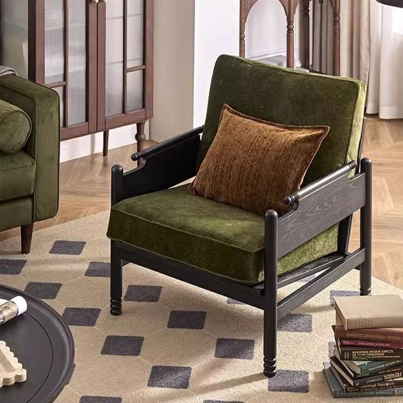 Traditional French Rectangular Ash Wood Chenille Fleece Microfiber Leather PP Cotton Sponge Accent Chair Backrest Armrest For Living Room