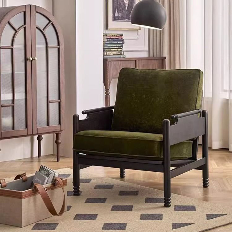 Traditional French Rectangular Ash Wood Chenille Fleece Microfiber Leather PP Cotton Sponge Accent Chair Backrest Armrest For Living Room