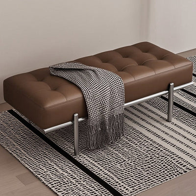 Contemporary Luxury Rectangular Carbon Steel Faux Nappa Leather Sponge Bench Backless Armless For Hallway